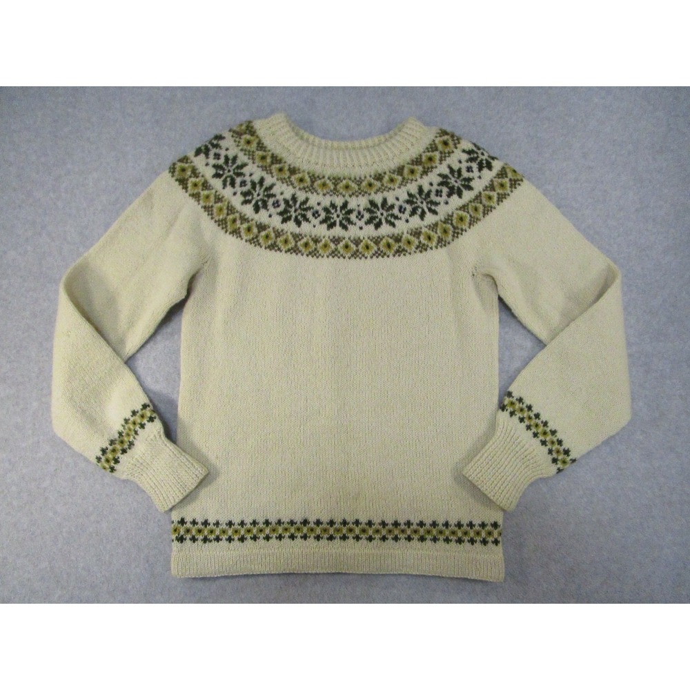 Vintage Foldal A/S Sweater Womens Small Cream HandKnit‎ Fair Isle Wool Nordic